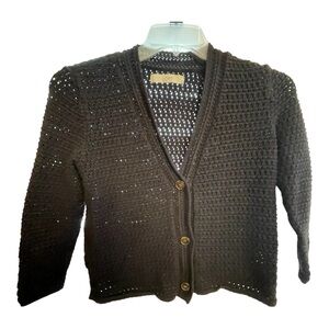 LOFT Black Cardigan Sweater Open Knit